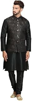 Ethluxis Men's Kurta Churidar Pyjama with Nehru Bandhgala Jacket