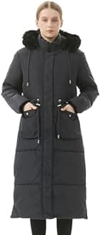 MOERDENG Women's Long Winter Puffer Coat Waterproof Warm Maxi Down Jacket Faux Fur Removable Hood Parka