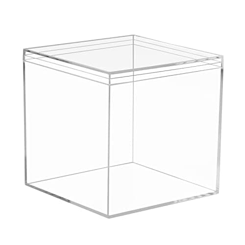 Clear Acrylic Square Cube Plastic , Worasign Plastic square cube containers with Lid Plastic Storage Boxes 5.9x5.9x5.9 Inches for Candy Pill ,Tiny Jewelry Beads, Coins, Craft Supplies, Sewing