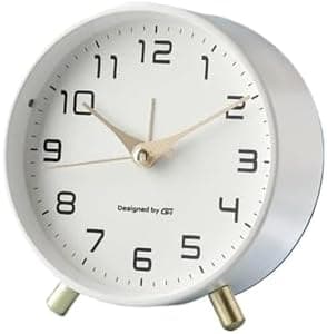Bedside clock Luxury Alarm Clock Mute Children's Student Desk Table Clock Bedroom Study Room Simple Frosted Metal Clock office travel (Color : White)