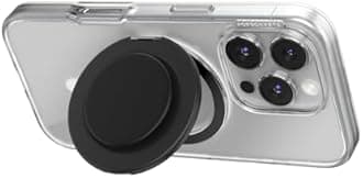 PopSockets Round Phone Grip Compatible with MagSafe, Adapter Ring Included, Phone Holder, Wireless Charging Compatible - Black