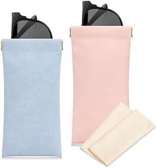 Sightor Sunglass Case, 2 Pcs Soft Eyeglass Cases for Women Portable Squeeze Top Leather Glasses Pouch
