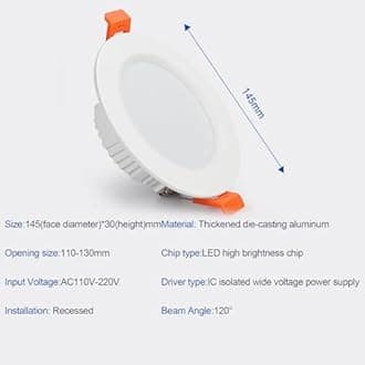 12W LED Recessed Ceiling Spotlights, 6000K Cold White Ultra Slim Panel Light, Cut Φ110-130mm, AC110-240V Round Downlights for Living Room Office, 4 Pack