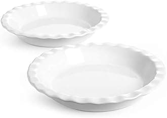 LE TAUCI 9 Inch Pie Pan,Baking Pans for Apple Pie,Pecan Pie,Set of 2,White