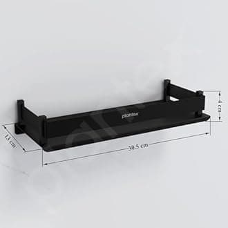 Plantex 1 Shelf Modern Matt Black Stainless Steel Wall Mount Bathroom Shelf/Rack/Storage Organizer - 12x5 inches