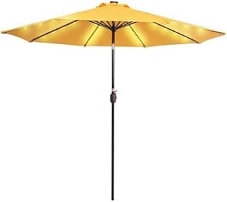 Sundale Outdoor 9FT 32 LED Lighted Patio Umbrella with Solar Powered, Table Market Umbrella with Crank & Push Button Tilt for Garden, Deck, Backyard, Pool, 8 Steel Ribs(Yellow)