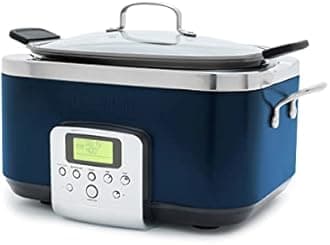 GreenPan Elite 8 - in -1 Programmable 6QT Electric Slow Cooker, Dishwasher Safe Lid & Removable Crock, PFAS-Free Healthy Ceramic Nonstick Multi-Cooker,Sear, Sauté/Brown,Steam Basket,Roast, Oxford Blue