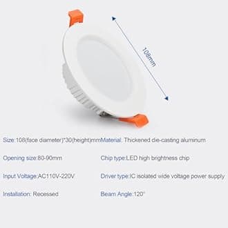 7W LED Recessed Ceiling Spotlights, 6000K Cold White Ultra Slim Panel Light, Cut Φ80-90mm, AC110-240V Round Downlights for Living Room Office, 10 Pack