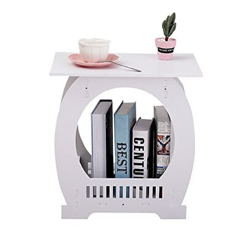Side Table Small Bedside Table with Storage Shelf Basket Multi-function White Bedside Table Night Stand Storage Shelf for Bedroom Living Room 43.5x30x46CM