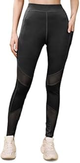 Mehrang Stretchable Gym Pants for Women & Tights for Women Workout with Mesh Insert & Side Pockets
