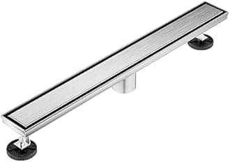 Neodrain Brushed 48-Inch Linear Shower Drain,with 2-in-1 Flat & Tile Insert Brushed Cover, Rectangle Shower Floor Drain, Floor Shower Drain with Adjustable Leveling Feet, Hair Strainer