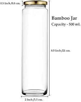 Ash & Roh® - Clear Glass Jar And Container With Air Tight Lid Storage of Spices and Dry Fruit (400 ML SILVER BAMBOO, 4)