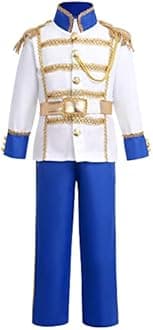FYMNSI Prince Charming Costume for Kids Boys Halloween Carnival Cosplay Party Fancy Dress Up Tunic Top Pants Crown Scepter Set