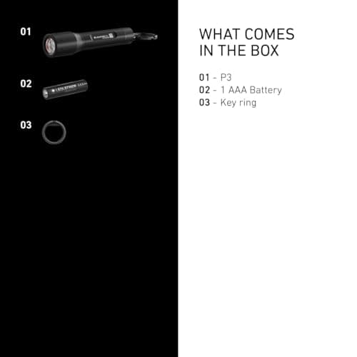 Ledlenser P3 Keychain Flashlight, Mini, Durable, Compact Light with Advanced Focus System, Up to 130 Lumens, Recycled Aluminum, Great for Everyday Use at Home or Outdoor, AAA Battery Included