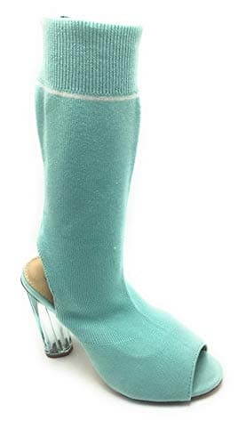 Dev Women's Clear Peep Toe Lace UpTranslucent Transparent Ankle Perpex Block Heel Bootie Boots Shoes