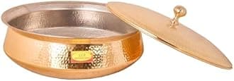 Shiv Shakti Arts Brass Lagan Handi with Lid Hammered Finish Round, Inside Tin Lining, Chemical Free for Benefits (5 Litre)