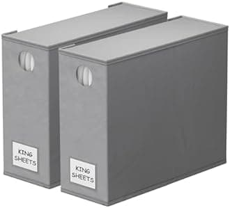 SpaceAid Foldable Sheet Organizer and Storage for Linen Closet, Bed Sheet Set Folder Keeper with Window XL (Queen & King Size) Organizing Bedding Container (Gray, 2 Pack)