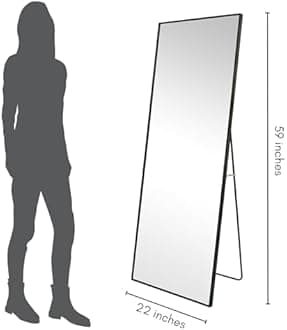 Americanflat 21x58 Full Length Mirror with Stand - Standing Mirrors with Durable Frame - Modern Mirror for Bathroom, Bedroom, Living Room - Mirrors for Wall Display and Home Decor - Black