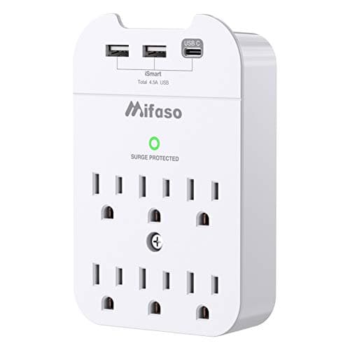 Surge Protector, Usb Wall Charger, Multi Plug Outlets Extender With 3 Usb Charging Ports (Smart 4.5A Total, 1 Type C), Wall Mount Outlet Adapter With Top Phone Holder For Home, Dorm Essential, Office