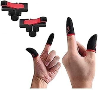 2 Pair Anti-Slip Thumb Sleeve, Slip-Proof Sweat-Proof Professional Touch Screen Thumbs Finger Sleeve & 1 Pair Red Black Pubg Mobile Trigger All Mobile Phone Game Gaming Gloves.