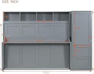 VilroCaz Queen Size Murphy Bed with Closet and Drawers, Traditional Solid Wood Wall Bed Cabinet Bed, Can be Folded Platform Bed, Space-Saving Design (Grey-Q16, Queen)