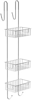 Bamodi Shower Caddy Hanging - 2-Tier Over Door Shower Basket Chrome-Plated - No Drilling Required - Fits Shower Screens up to 2 cm - Hangable Shower Rack with 2 Towel Hooks (70 x 19 x 18,5 cm)