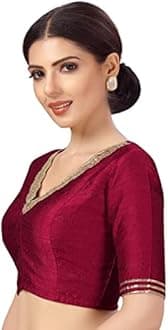 Studio Shringaar Women's Readymade Silky Saree Blouse with Embroidered Neckline