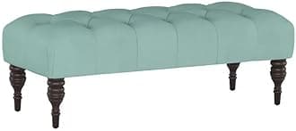 Storage Zeno Ottoman with Hidden Compartment, Rectangular 2 Seater Ottoman, Living Room Furniture, Storage Ottomans for Office, Bedroom, Living Room (Ivory) (Light Blue Velvet)