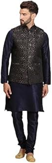 Ethluxis Men's Kurta Churidar Pyjama with Nehru Bandhgala Jacket