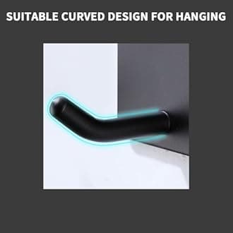 DELITON 6 Pack Towel Hooks for Hanging, Adhesive Hooks Stick on Wall for Bathroom Kitchen Heavy Duty Stainless Steel, Black