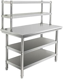 Stainless Steel Kitchen Prep Table, Stainless Steel Kitchen Catering Table, Food Prep Worktable with Adjustable Top Shelf, Heavy Duty Commercial Work Table for Home Kitchen(80x60x80cm)
