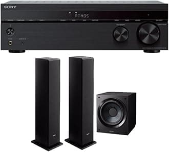 Sony STR-DH790 4K 7.2-Channel Home Theater AV Receiver with SSCS3 3-Way Floorstanding Speakers (Pair, Black) and SACS9 10-Inch Active Subwoofer (Black) Bundle (4 Items)