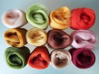 Assorted Merino Wool Roving Tops Pack – 60 g, 12 Colours for Needle Felting, Wet Felting and Spinning (Set K)