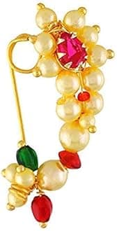 Big Size Traditional Maharashtrian Nose ring without piercing Pearl Gold Plated Nath Clip On Nose Ring For Women