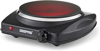 Single Ceramic Hot Plate, 1200W – Portable Infrared Electric Hob Cooker - Table Top Single Burner Cooktop, Adjustable Temperature, Overheat - Great to use at Campsites Caravans - 1200W, Black