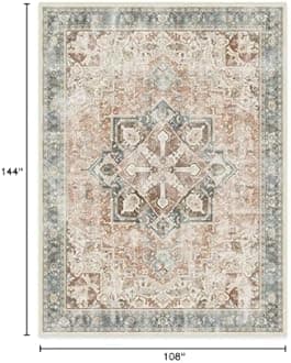 RUGGABLE Washable Vintage Area Rug – Kamran Coral 9x12, Stain-Resistant, Non-Slip – Large Machine Washable Rugs for Living Room, Bedroom, Hallway, Entryway & Office–with Standard Pad