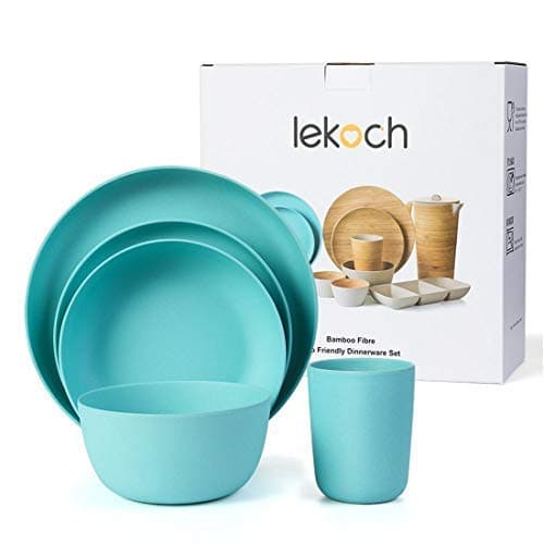 Lekoch Bamboo Dinnerware Set，Tableware Set Include (Dinner & Salad Plate Cup Large & Small Bowl) (1 Guest (Navy))