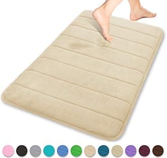 Yimobra Memory Foam Bath Mat Large Size, 31.5 x 19.8, Super Soft Non-Slip Bathroom Rug, Water Absorption, Machine Wash, Thick, Comfortable, Easier to Dry for Bathroom Mat, Tub and Shower, Soft Pink