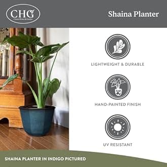 Classic Home and Garden Shaina Planting Pots - Lightweight Indoor & Outdoor Plant Pots - UV-Resistant Resin Flower Pots - Pot Planters for Flowers & Herbs (15” Patina Copper)