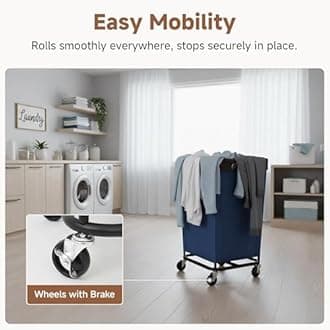 StorageWorks 160L Laundry Basket with Wheels, Large Rolling Hampers for Clothing Organizer, Dirty Clothes Basket for Hotel, Home, Closet, Dorm, Blue