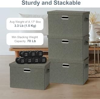 Large 17" 36 Quart Collapsible Stackable Storage Bins with Lids, 3 Packs Dark green Foldable Fabric Closet Storage Boxes with Lids, Heavy-duty Linen Cube Baskets(17x12x11)