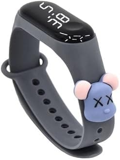 Digital Dial Waterproof Stylish & Fashionable Wrist Smart Watch LED Band for Kids, Colorful Cartoon for Boys & Girls (Removable Silicon Strap) (Gray Mouse)