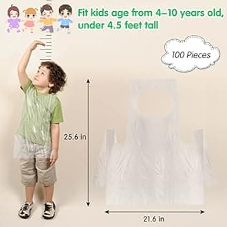 Bazen 100 Pieces Disposable Aprons for Kids Plastic Smocks Clear kids Apron for Toddler Waterproof Oil Proof Art Children Apron for Painting Cooking Eating Teaching Picnic DIY Craft