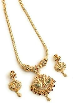 Sasitrends One Gram Gold Plated Traditional Peacock Designer Short Jewellery Set with Earrings for Women and Girls