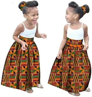 XIAOHUAGUA Little Girl’s African Wax Print Skirts Bohemian Ankara High Waist Long Skirt for Kids Girls Kente Clothes 7-12T