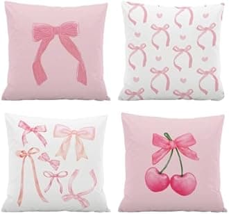 4 Packs Plush Fabric Cushion Covers, 45x45cm Pink Pillowcase for Home Decor Watercolor Room Decor for Teen Girls Cute Coquette Room Decor Pillow Covers for Living Room Decoration, Gifts for Women