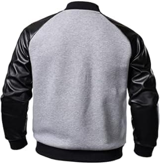 FANARCHER Men's Varsity Baseball Jacket Cotton Blend Letterman Jacket with Faux Leather Sleeve Bomber Coat