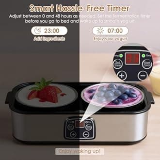 2000ml Yogurt Maker with 2 x 1000ml Glass Jars, LED Display, Adjustable Temp & Timer, Electric Yoghurt Maker Machine for Making Organic Yogurt, Natto, Healthy Homemade Desserts