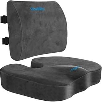 CloudBliss Seat Cushion,Office Chair Cushion,Car Seat Cushion,Lumbar Support Pillow for Office Chair,Back Support Memory Foam Pillow Coccyx Cushion for Tailbone Pain&Sciatica Pain Relief,Grey,X-Large