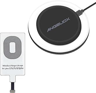 ANGELIOX Wireless Charger with Wireless Charging Receiver for Charging iPhone 7/7 Plus / 6/6 Plus / 6s / 5Se / 5s / 5c / 5 and All Qi-Enabled Phones (Qi Receiver Included)